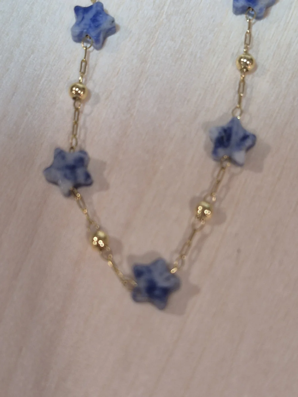 💙⭐️NEW💙⭐️ PRETTY!! SS Micro PaperClip Faceted BLUE DOT Nat.Stone StarBracelet